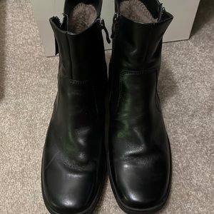 Black leather slip on booties